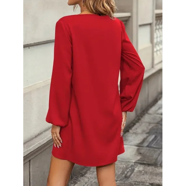 Kadın Uzun Kollu Yuvarlak Yaka Mini Ithal Krep Elbise