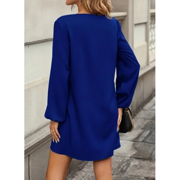 Kadın Uzun Kollu Yuvarlak Yaka Mini Ithal Krep Elbise