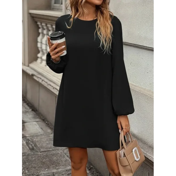 Kadın Uzun Kollu Yuvarlak Yaka Mini Ithal Krep Elbise