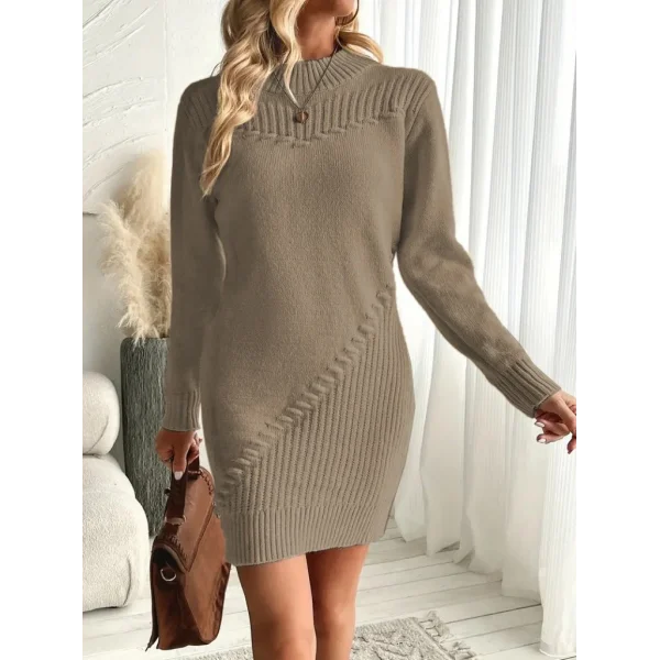Kadın Uzun Kollu Yuvarlak Yaka Mini Triko Elbise