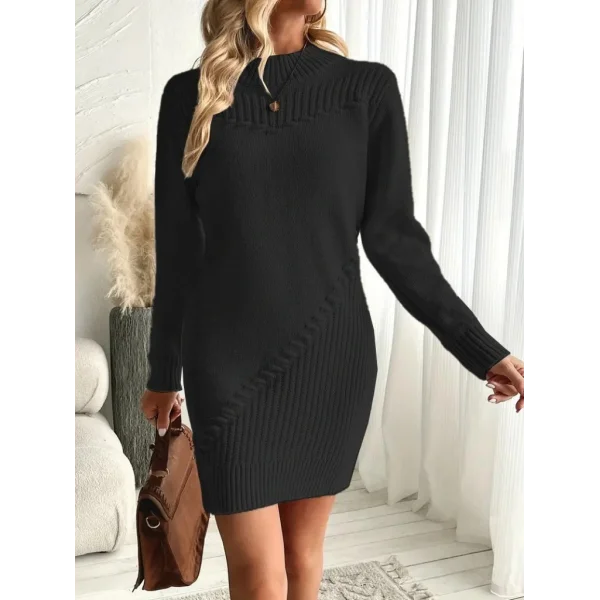 Kadın Uzun Kollu Yuvarlak Yaka Mini Triko Elbise