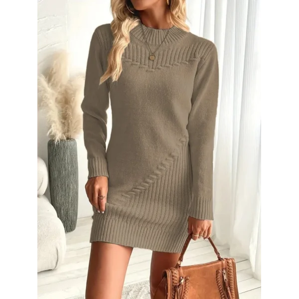 Kadın Uzun Kollu Yuvarlak Yaka Mini Triko Elbise
