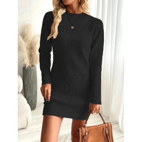 Kadın Uzun Kollu Yuvarlak Yaka Mini Triko Elbise