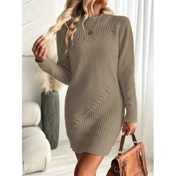 Kadın Uzun Kollu Yuvarlak Yaka Mini Triko Elbise