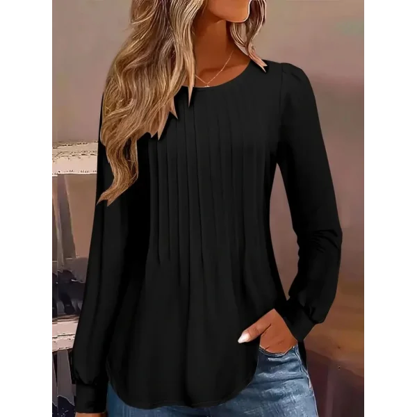 Kadın Uzun Kollu Yuvarlak Yaka Nervürlü Bluz