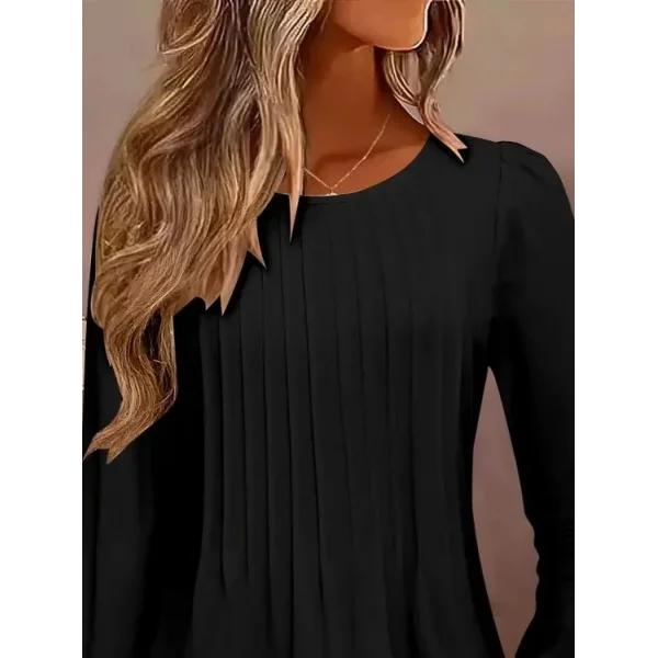 Kadın Uzun Kollu Yuvarlak Yaka Nervürlü Bluz