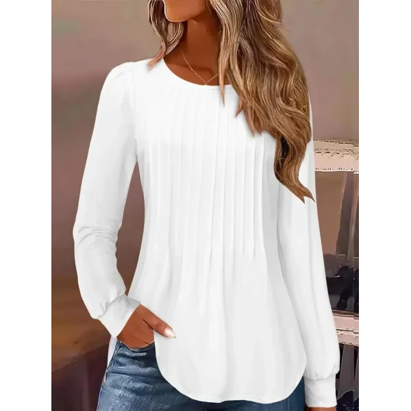 Kadın Uzun Kollu Yuvarlak Yaka Nervürlü Bluz