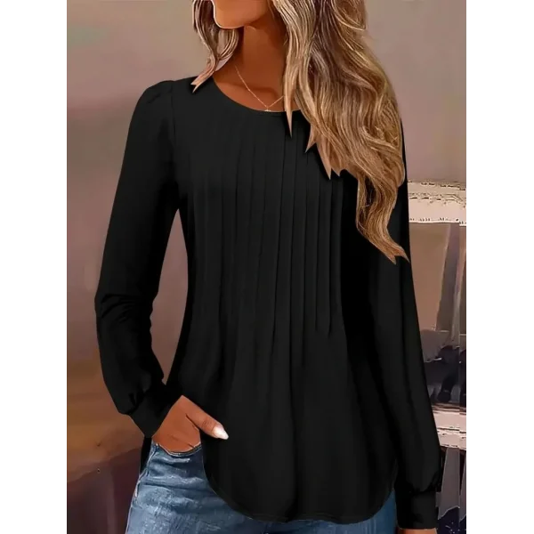 Kadın Uzun Kollu Yuvarlak Yaka Nervürlü Bluz