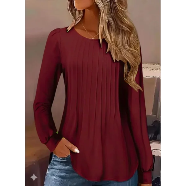 Kadın Uzun Kollu Yuvarlak Yaka Nervürlü Bluz