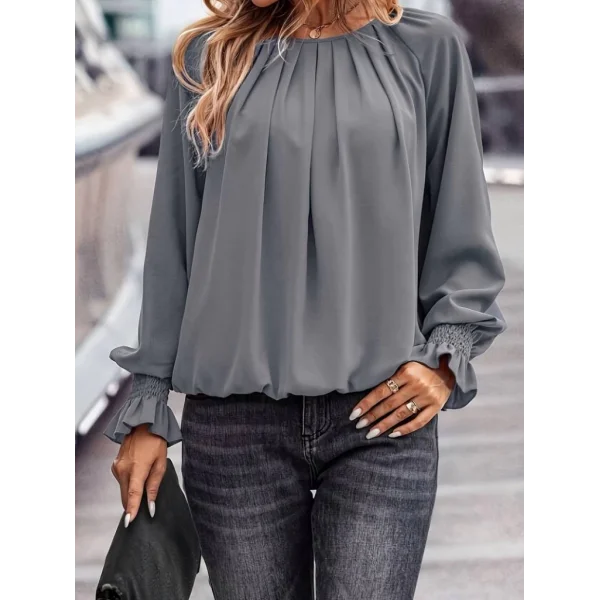 Kadın Uzun Kollu Yuvarlak Yaka önden Büzgülü Sandy Bluz