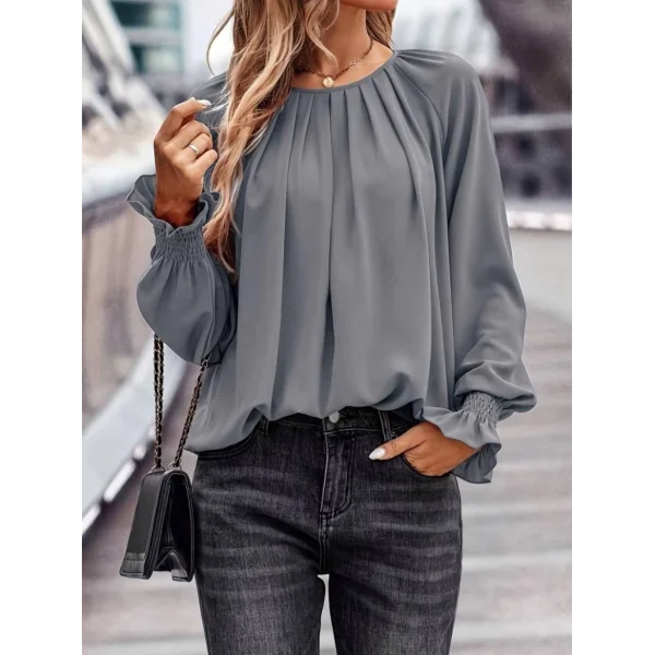 Kadın Uzun Kollu Yuvarlak Yaka önden Büzgülü Sandy Bluz