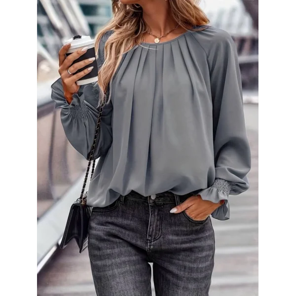 Kadın Uzun Kollu Yuvarlak Yaka önden Büzgülü Sandy Bluz