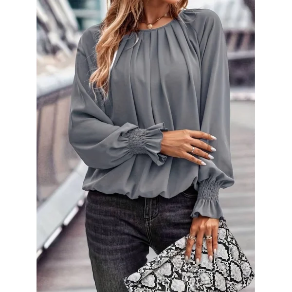Kadın Uzun Kollu Yuvarlak Yaka önden Büzgülü Sandy Bluz