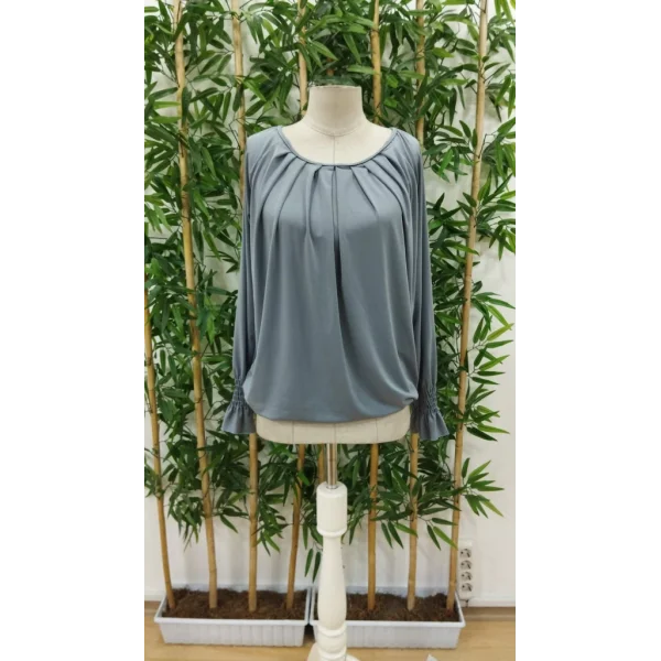 Kadın Uzun Kollu Yuvarlak Yaka önden Büzgülü Sandy Bluz