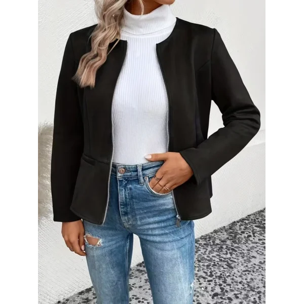 Kadın Uzun Kollu Yuvarlak Yaka önden Fermuarlı Süet Ceket