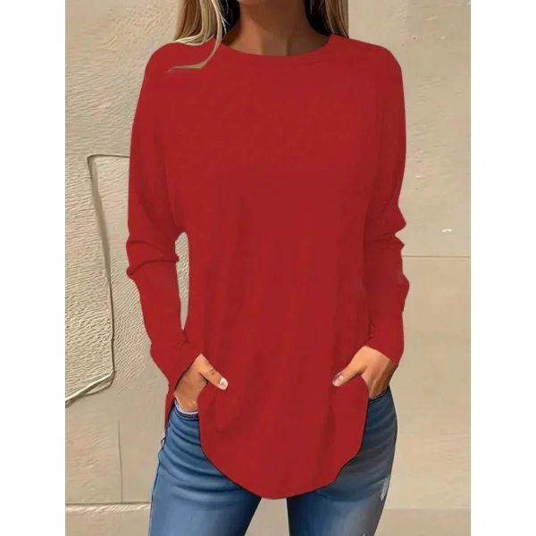 Kadın Uzun Kollu Yuvarlak Yaka Salaş Iki Iplik Bluz