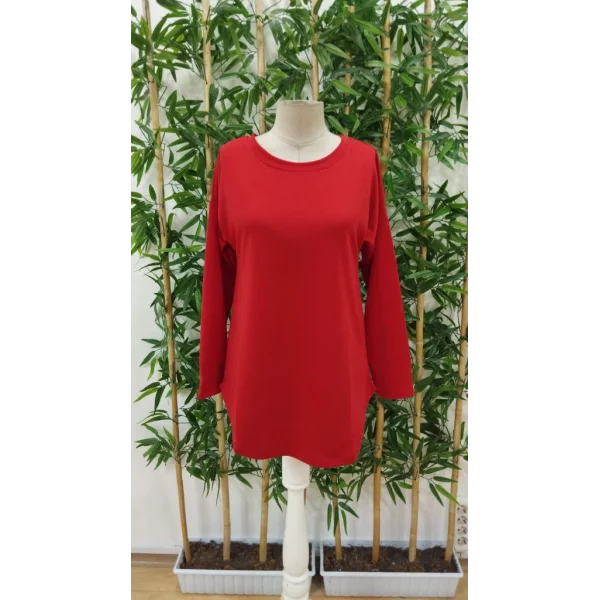 Kadın Uzun Kollu Yuvarlak Yaka Salaş Iki Iplik Bluz