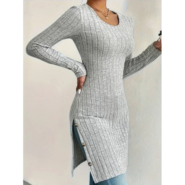 Kadın Uzun Kollu Yuvarlak Yaka Yandan Yırtmaçlı Düğmeli şardonlu Kaşkorse Bluz