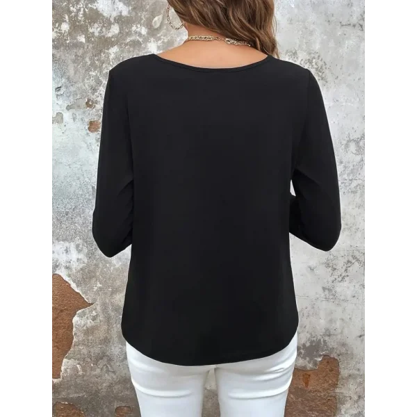 Kadın Uzun Kollu Yuvarlak Yakalı çift Renkli Dantel Detaylı Viskon Bluz