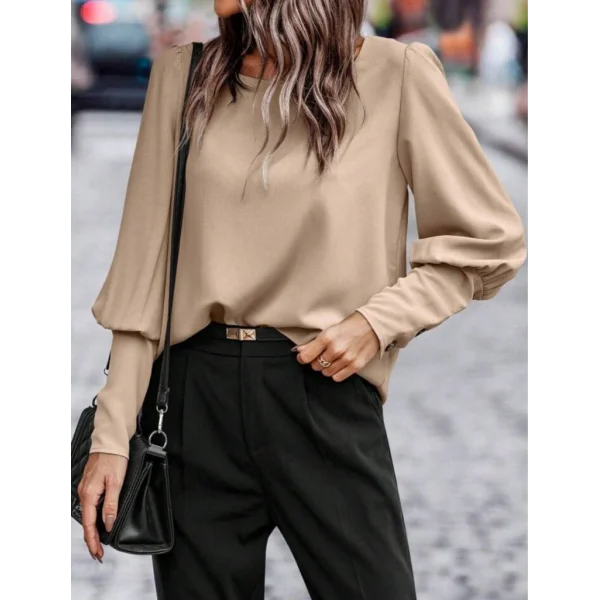 Kadın Uzun Kollu Yuvarlak Yakalı Düğmeli Ithal Krep Bluz