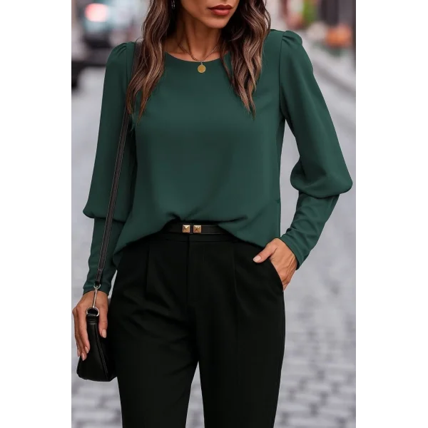 Kadın Uzun Kollu Yuvarlak Yakalı Düğmeli Ithal Krep Bluz