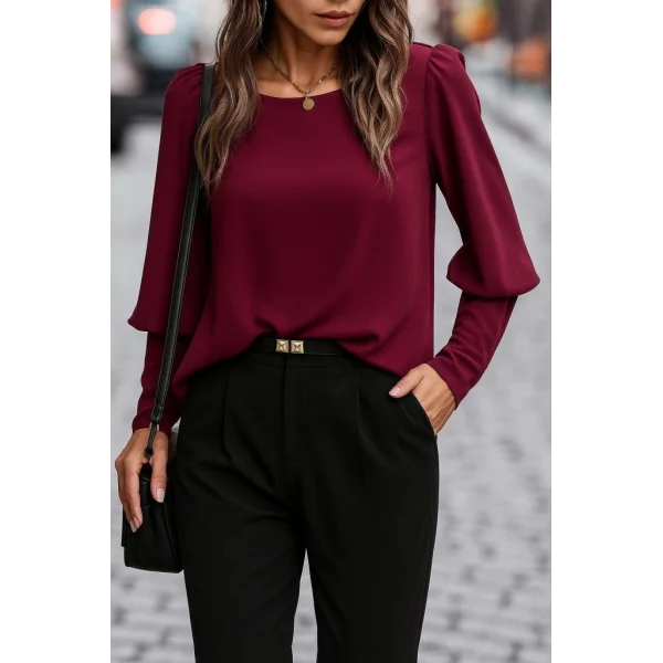 Kadın Uzun Kollu Yuvarlak Yakalı Düğmeli Ithal Krep Bluz