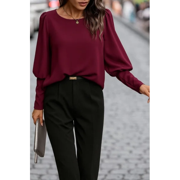 Kadın Uzun Kollu Yuvarlak Yakalı Düğmeli Ithal Krep Bluz