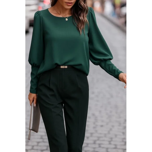 Kadın Uzun Kollu Yuvarlak Yakalı Düğmeli Ithal Krep Bluz