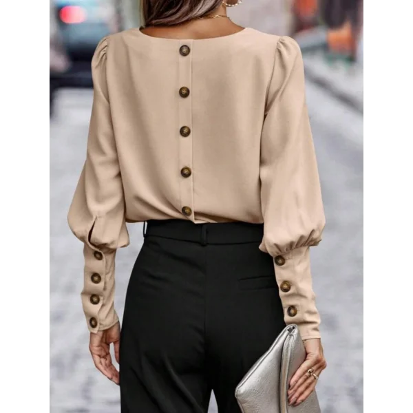 Kadın Uzun Kollu Yuvarlak Yakalı Düğmeli Ithal Krep Bluz