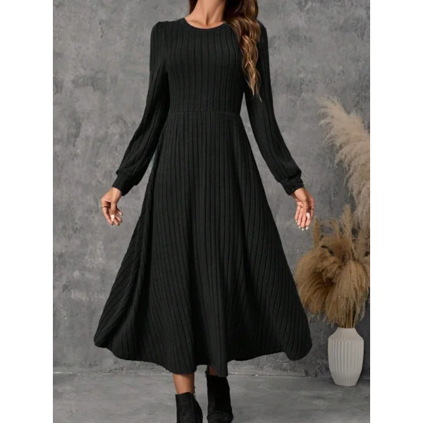 Kadın Uzun Kollu Yuvarlak Yakalı Kiloş Uzun şardonlu Kaşkorse Elbise