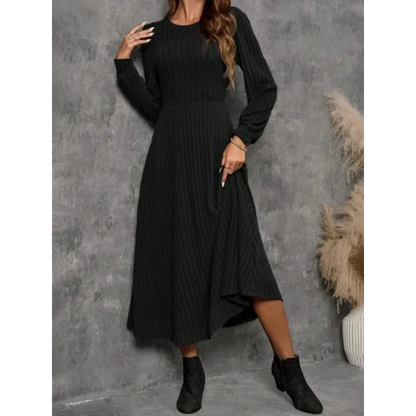 Kadın Uzun Kollu Yuvarlak Yakalı Kiloş Uzun şardonlu Kaşkorse Elbise