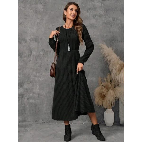 Kadın Uzun Kollu Yuvarlak Yakalı Kiloş Uzun şardonlu Kaşkorse Elbise