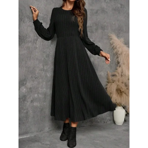 Kadın Uzun Kollu Yuvarlak Yakalı Kiloş Uzun şardonlu Kaşkorse Elbise