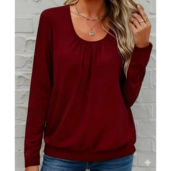 Kadın Uzun Kollu Yuvarlak Yakalı Viskon Bluz