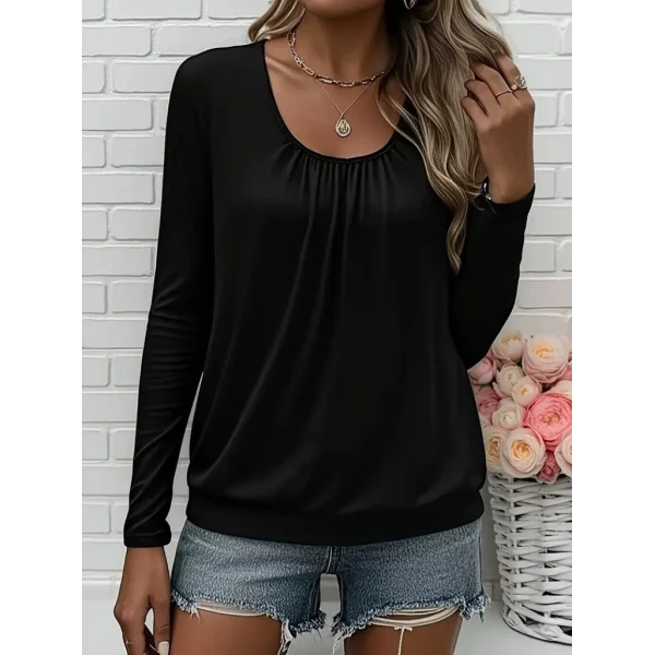 Kadın Uzun Kollu Yuvarlak Yakalı Viskon Bluz