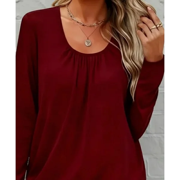 Kadın Uzun Kollu Yuvarlak Yakalı Viskon Bluz