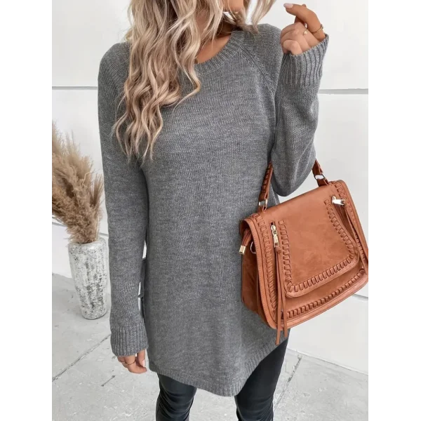 Kadın Uzun Kollu Yuvarlak Yakalı Yanlardan Bağcıklı Triko Bluz