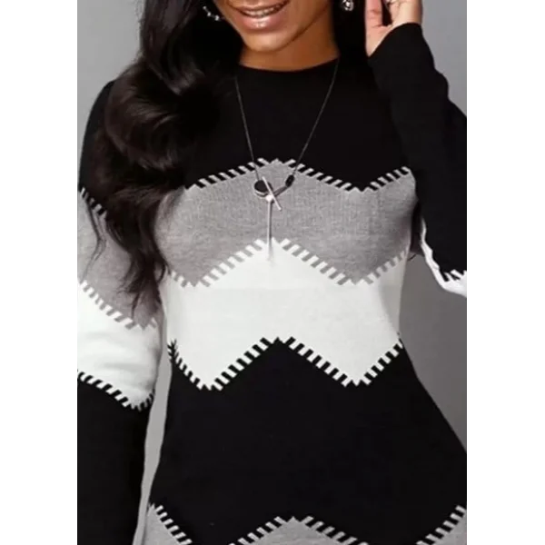 Kadın Uzun Kollu Zigzag Desen Triko Elbise