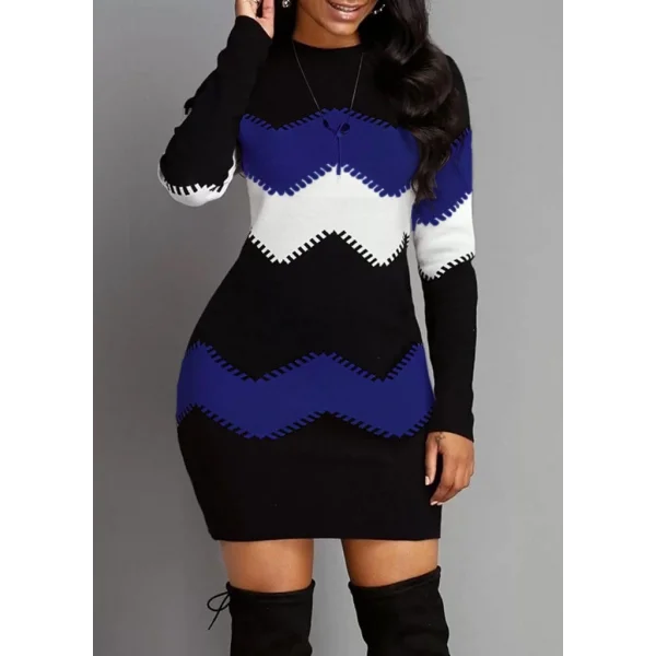 Kadın Uzun Kollu Zigzag Desen Triko Elbise