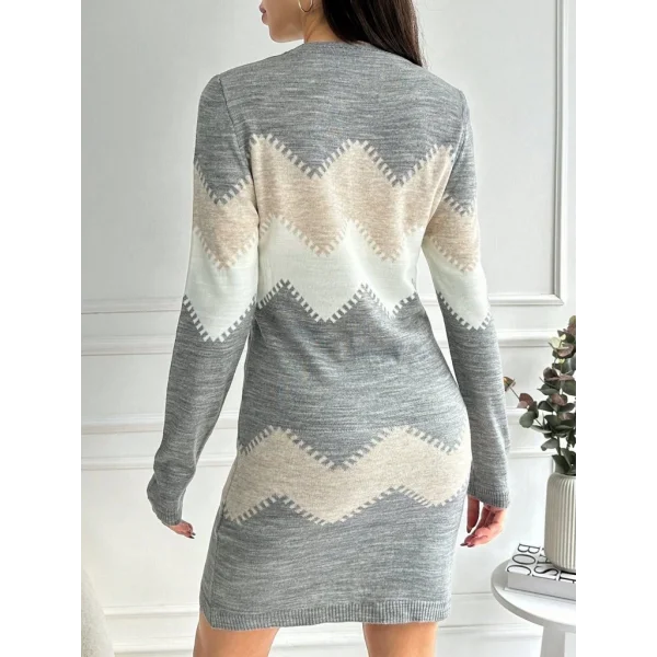 Kadın Uzun Kollu Zigzag Desen Triko Elbise