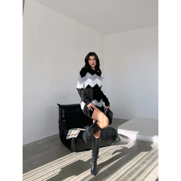 Kadın Uzun Kollu Zigzag Desen Triko Elbise