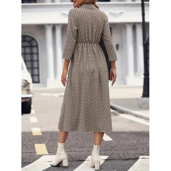 Kadın Uzun Kruvaze Yaka önden Düğmeli Yırtmaç Detay Midi Dalgıç Elbise