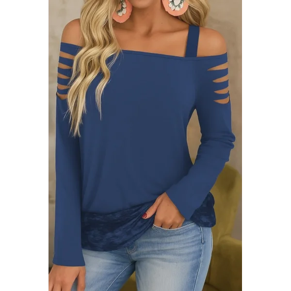 Kadın Uzun Lazer Kesik Detaylı Askılı Viskon Iki Iplik Bluz