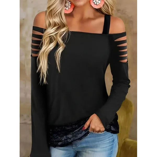 Kadın Uzun Lazer Kesik Detaylı Askılı Viskon Iki Iplik Bluz