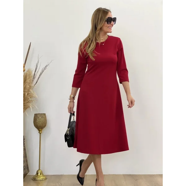 Kadın Uzun Truvakar Kol Bisiklet Yaka Midi Modal Elbise