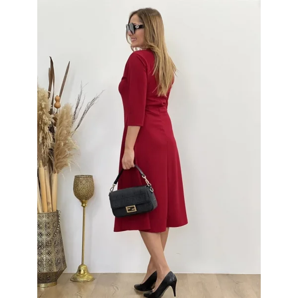 Kadın Uzun Truvakar Kol Bisiklet Yaka Midi Modal Elbise