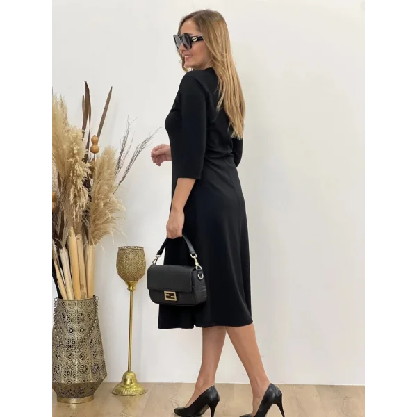 Kadın Uzun Truvakar Kol Bisiklet Yaka Midi Modal Elbise