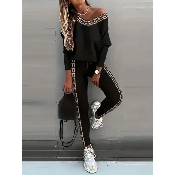 Kadın V Yaka anşet Detay Dijital Baskılı Bluz Ve Pantolon Takım