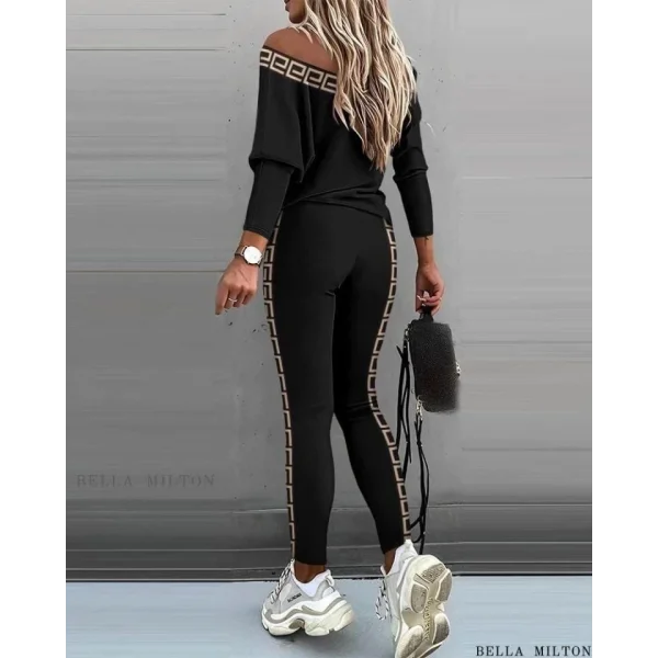 Kadın V Yaka anşet Detay Dijital Baskılı Bluz Ve Pantolon Takım