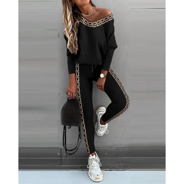 Kadın V Yaka anşet Detay Dijital Baskılı Bluz Ve Pantolon Takım